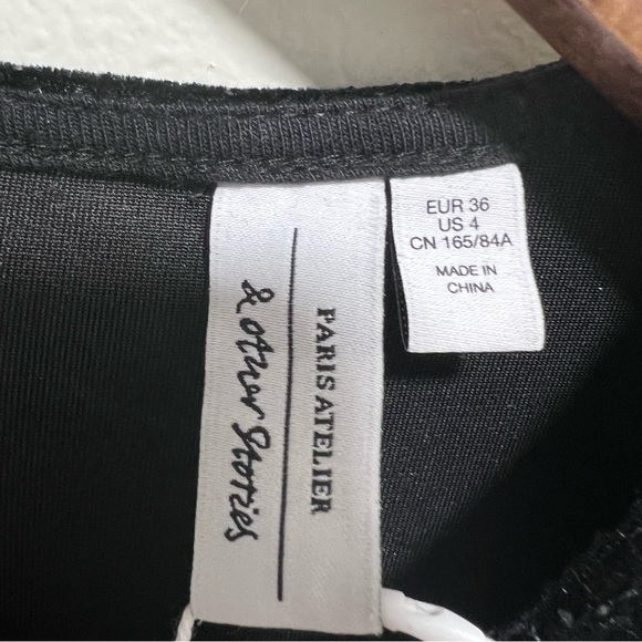 & Other Stories NWT Glitter Velour Shoulder Pad Long Sleeve Mini Dress Black, 4 - Picture 8 of 16